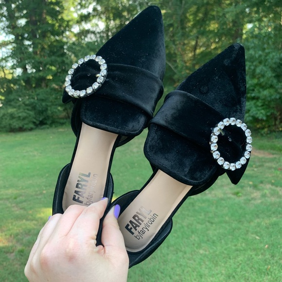 Velvet Pointed Rhinestone Ring Slip-On Loafers - Picture 9 of 16